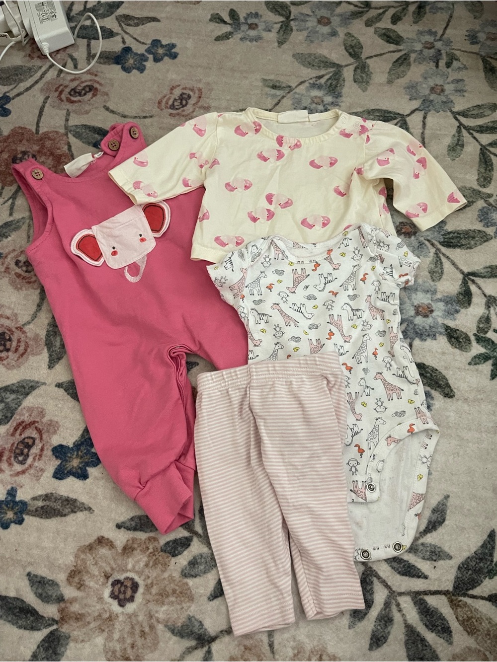 Baby Girl 0-3 Month Outfit Bundle | Elephant & Safari | 4 Pieces
